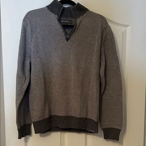 Eddie Bauer Men's Quarter Zip Gray Sweater size medium 100% Cotton
